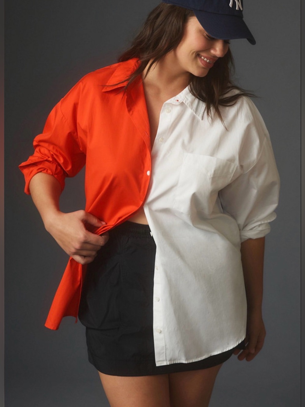 NWT Anthropologie Maeve The Bennet Buttondown Shirt: Colorblock Red Orange White